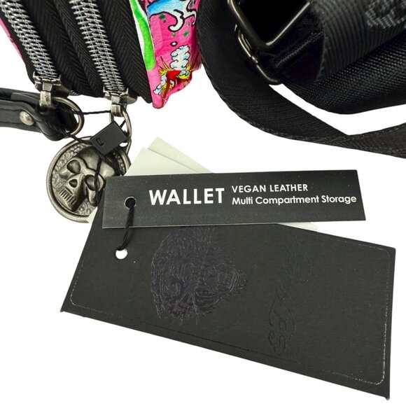 Ed Hardy Women's Crossbody Wallet With Strap Pink Tattoo Print Vegan Leather NWT - Picture 5 of 12